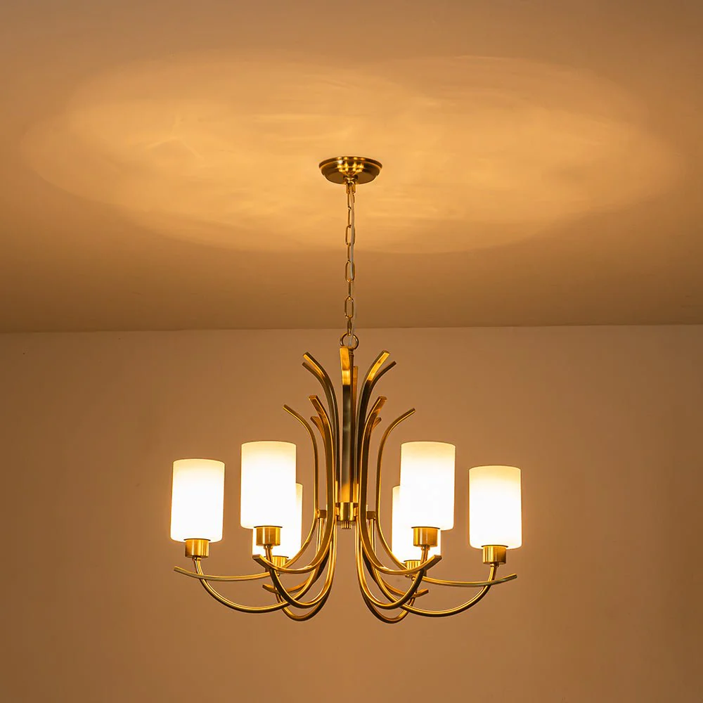 French 6-Light Frosted Glass Shade Scrolling Chandelier - Image 3