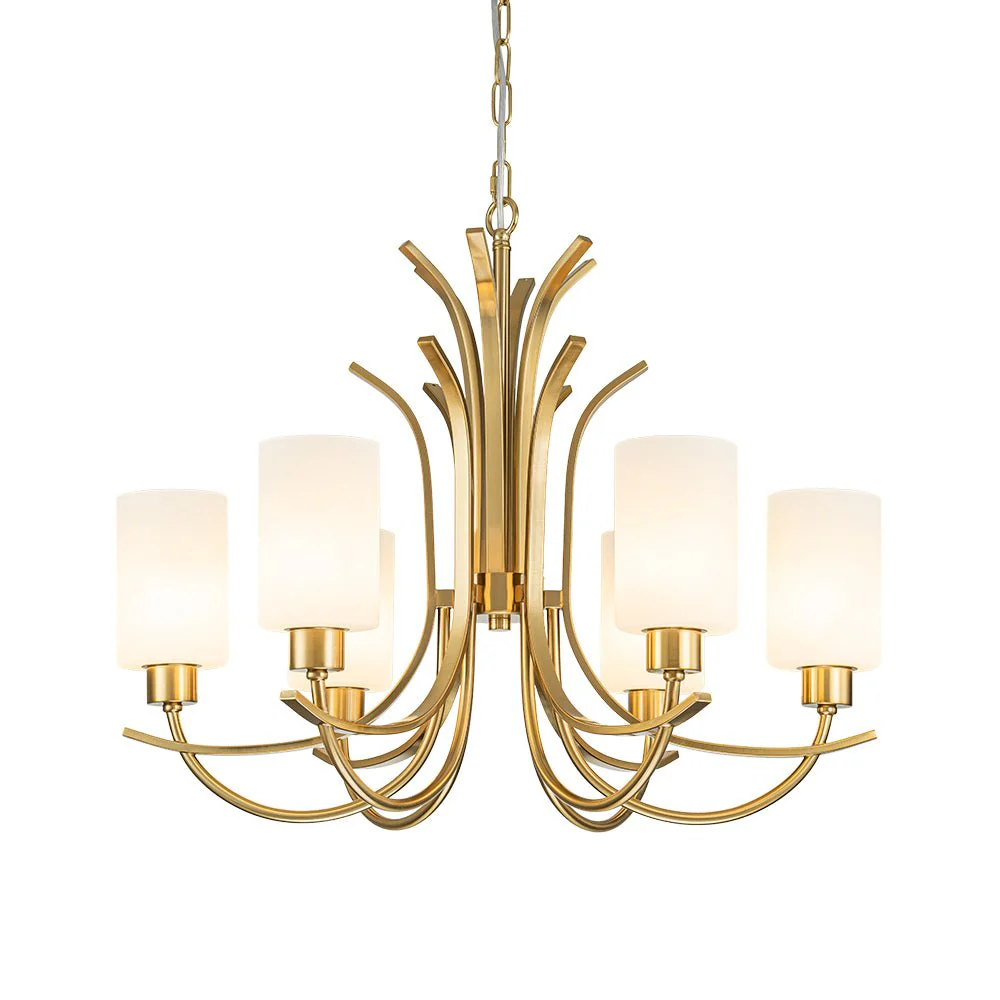 French 6-Light Frosted Glass Shade Scrolling Chandelier - Image 4