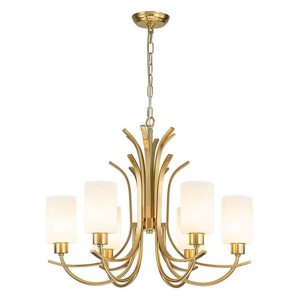 French 6-Light Frosted Glass Shade Scrolling Chandelier - Image 5