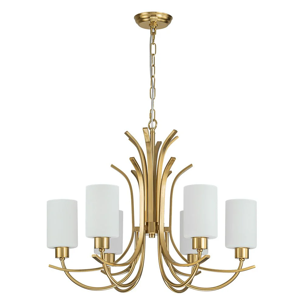 French 6-Light Frosted Glass Shade Scrolling Chandelier - Image 6