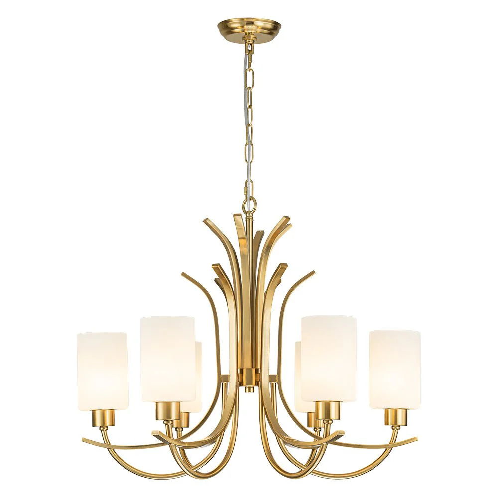 French 6-Light Frosted Glass Shade Scrolling Chandelier - Image 7