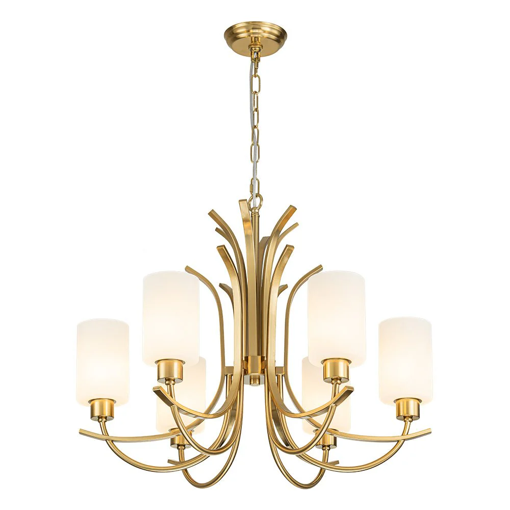 French 6-Light Frosted Glass Shade Scrolling Chandelier - Image 9