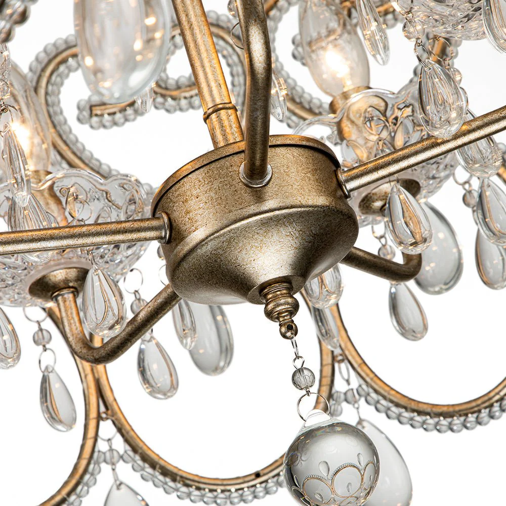 French Antique 5-Light Crystal Accents Drum Chandelier - Image 12