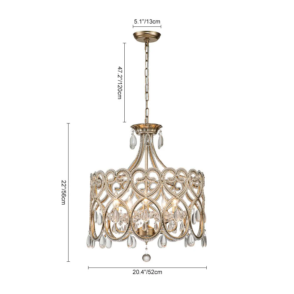 French Antique 5-Light Crystal Accents Drum Chandelier - Image 13