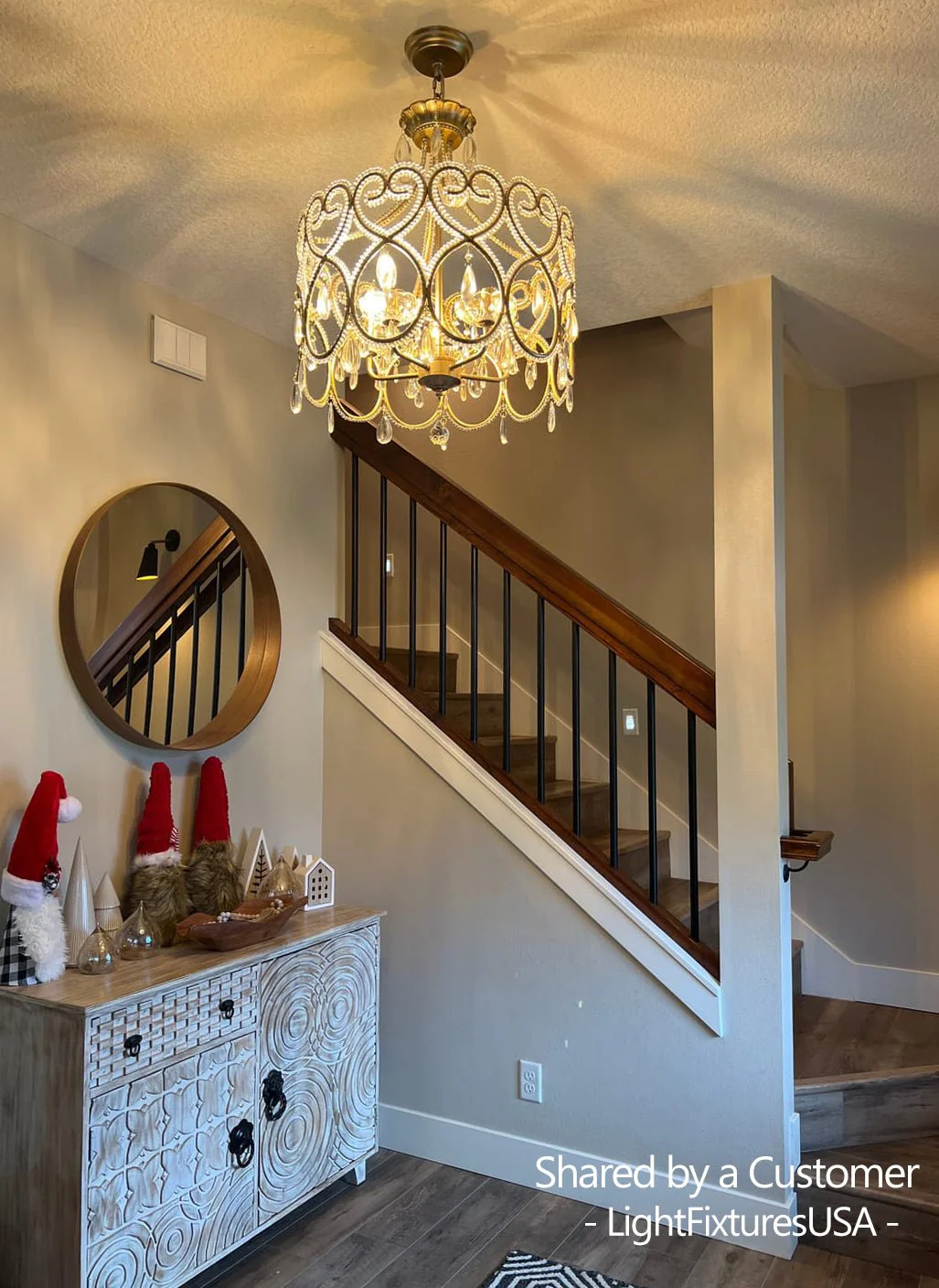 French Antique 5-Light Crystal Accents Drum Chandelier - Image 3