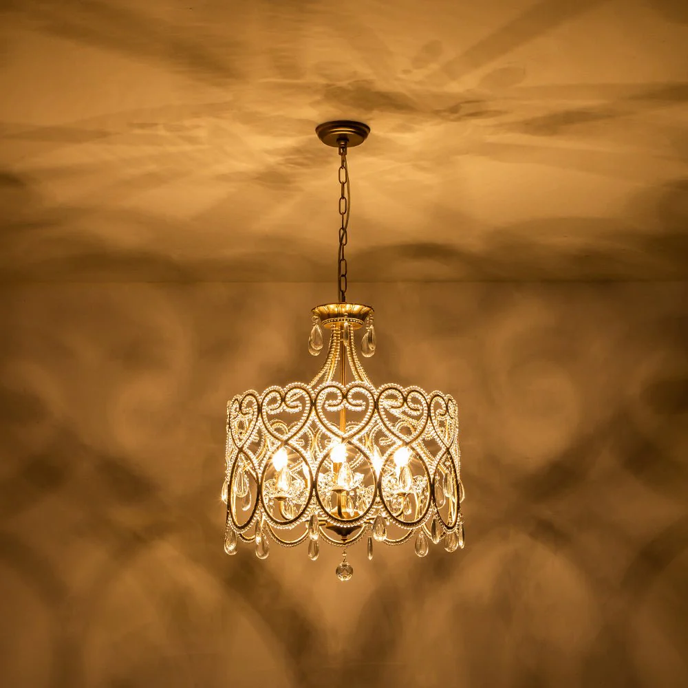 French Antique 5-Light Crystal Accents Drum Chandelier - Image 4