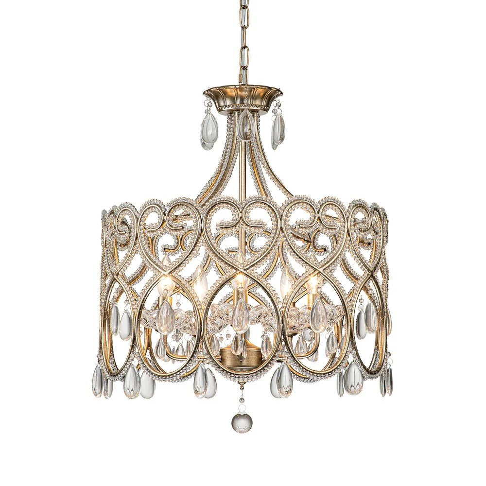 French Antique 5-Light Crystal Accents Drum Chandelier - Image 5