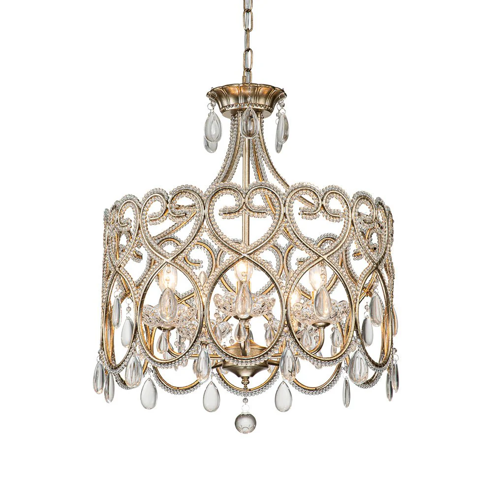 French Antique 5-Light Crystal Accents Drum Chandelier - Image 6
