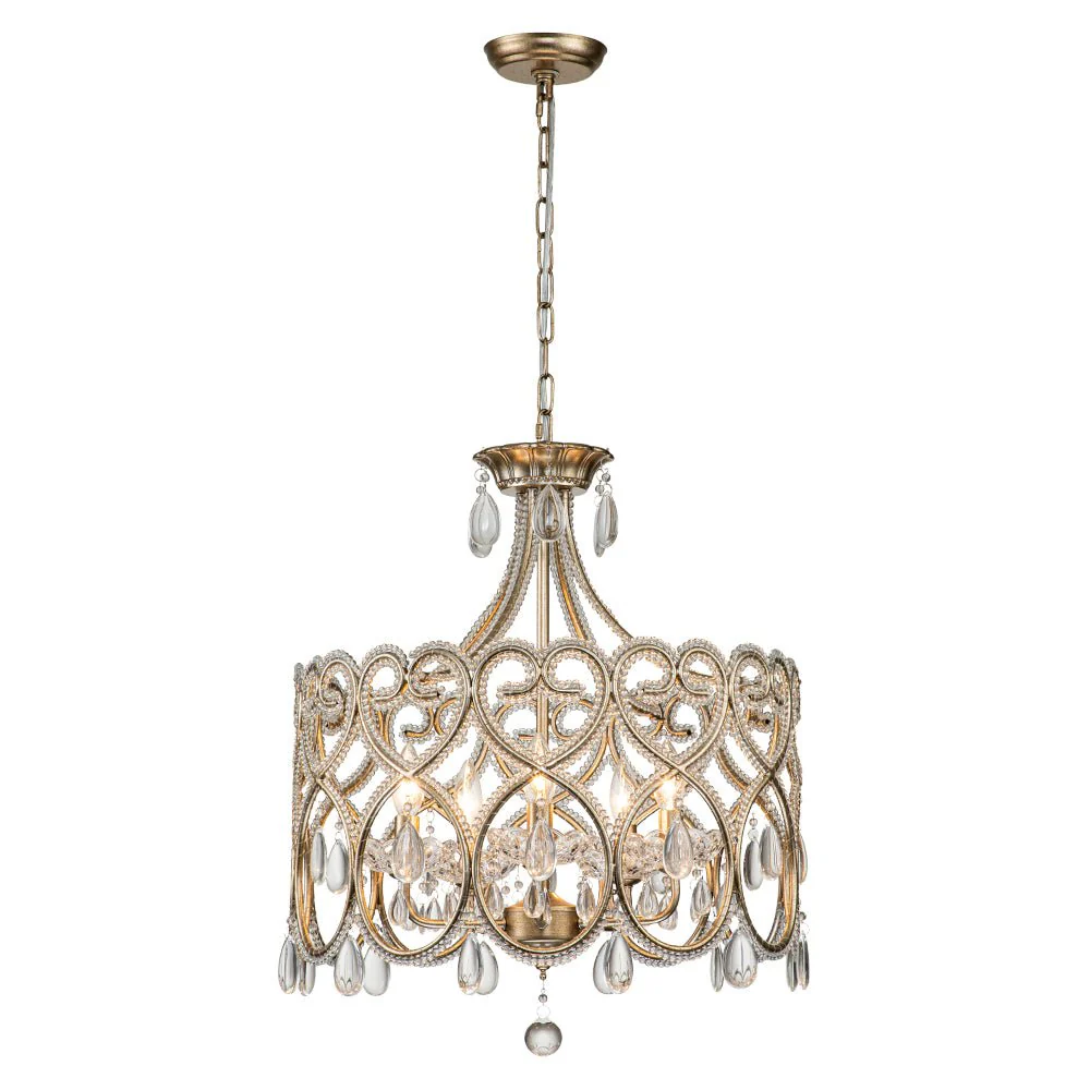 French Antique 5-Light Crystal Accents Drum Chandelier - Image 7