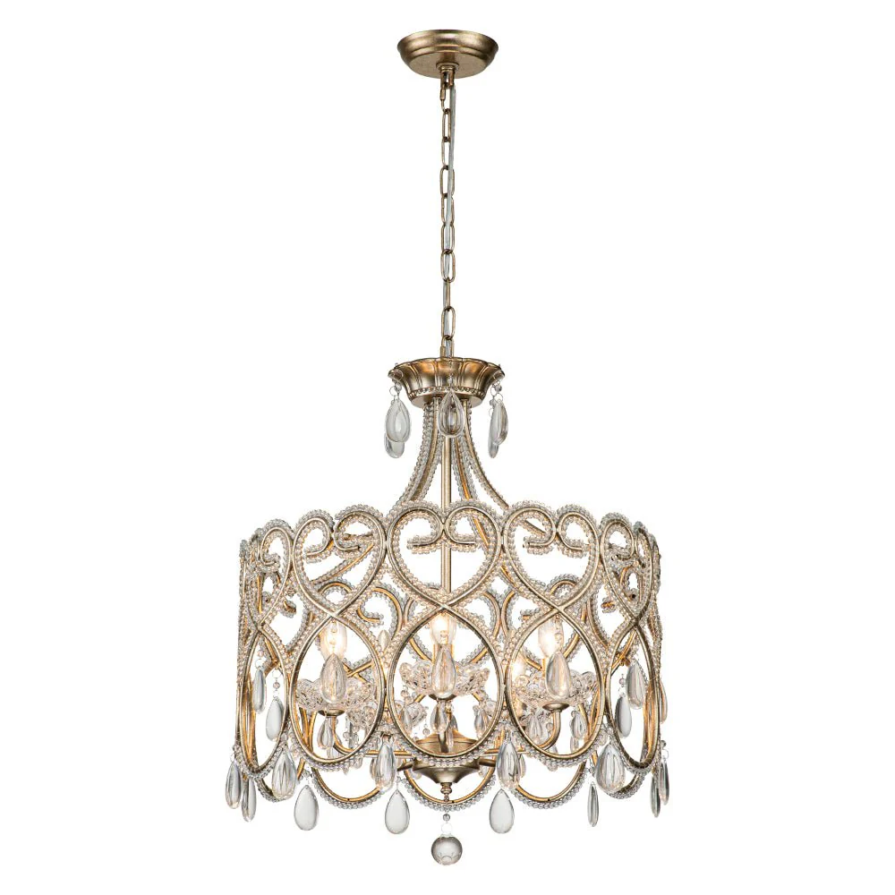French Antique 5-Light Crystal Accents Drum Chandelier - Image 9
