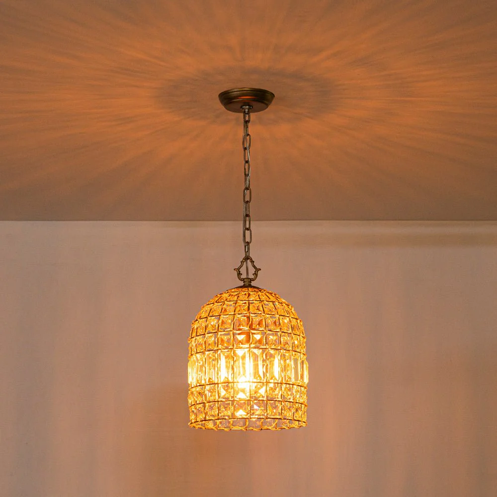 French Antique Brass Crystal Cage Chandelier - Image 13