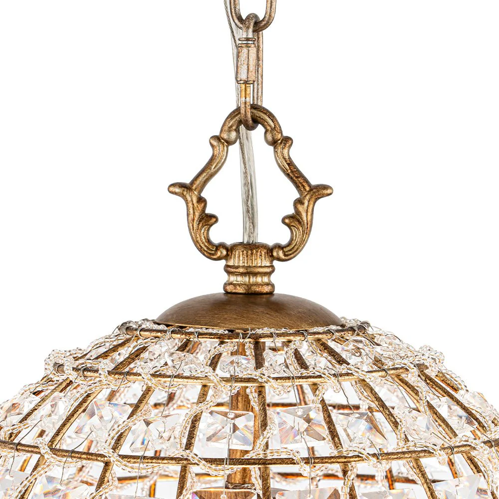 French Antique Brass Crystal Cage Chandelier - Image 14