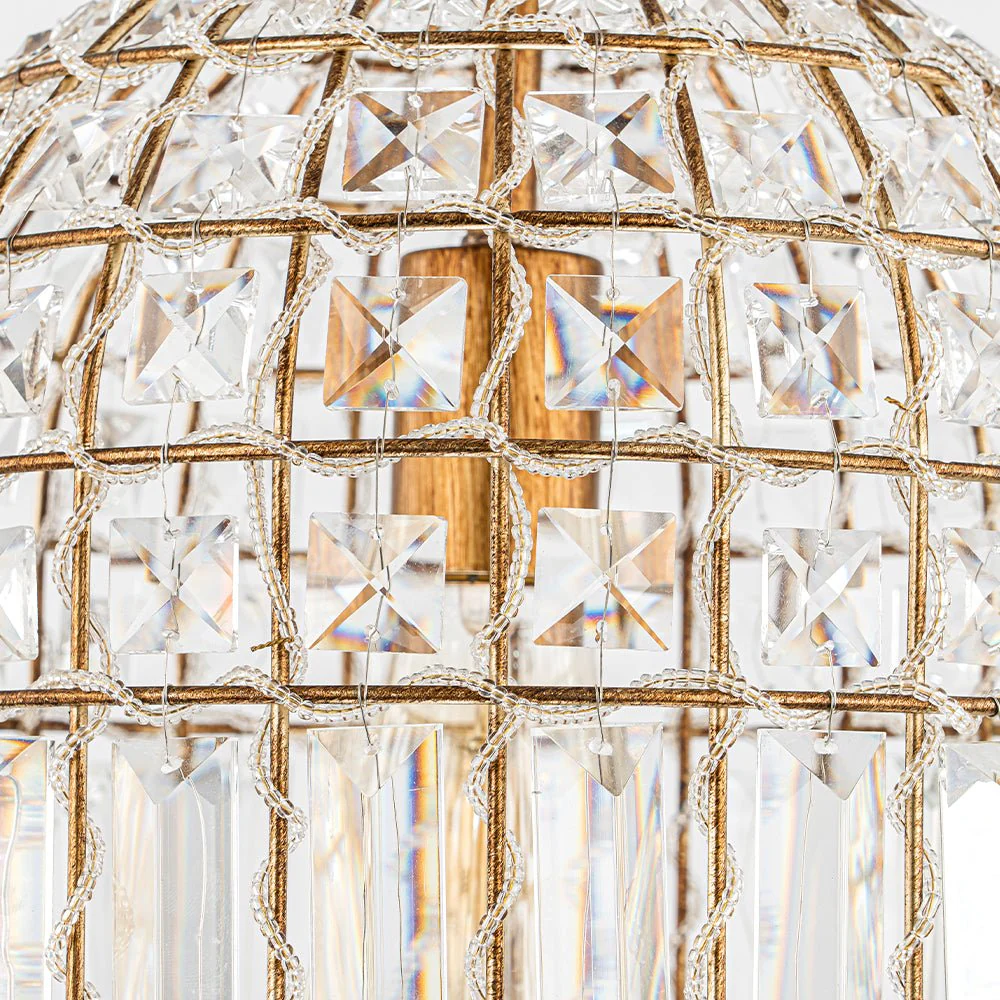 French Antique Brass Crystal Cage Chandelier - Image 15