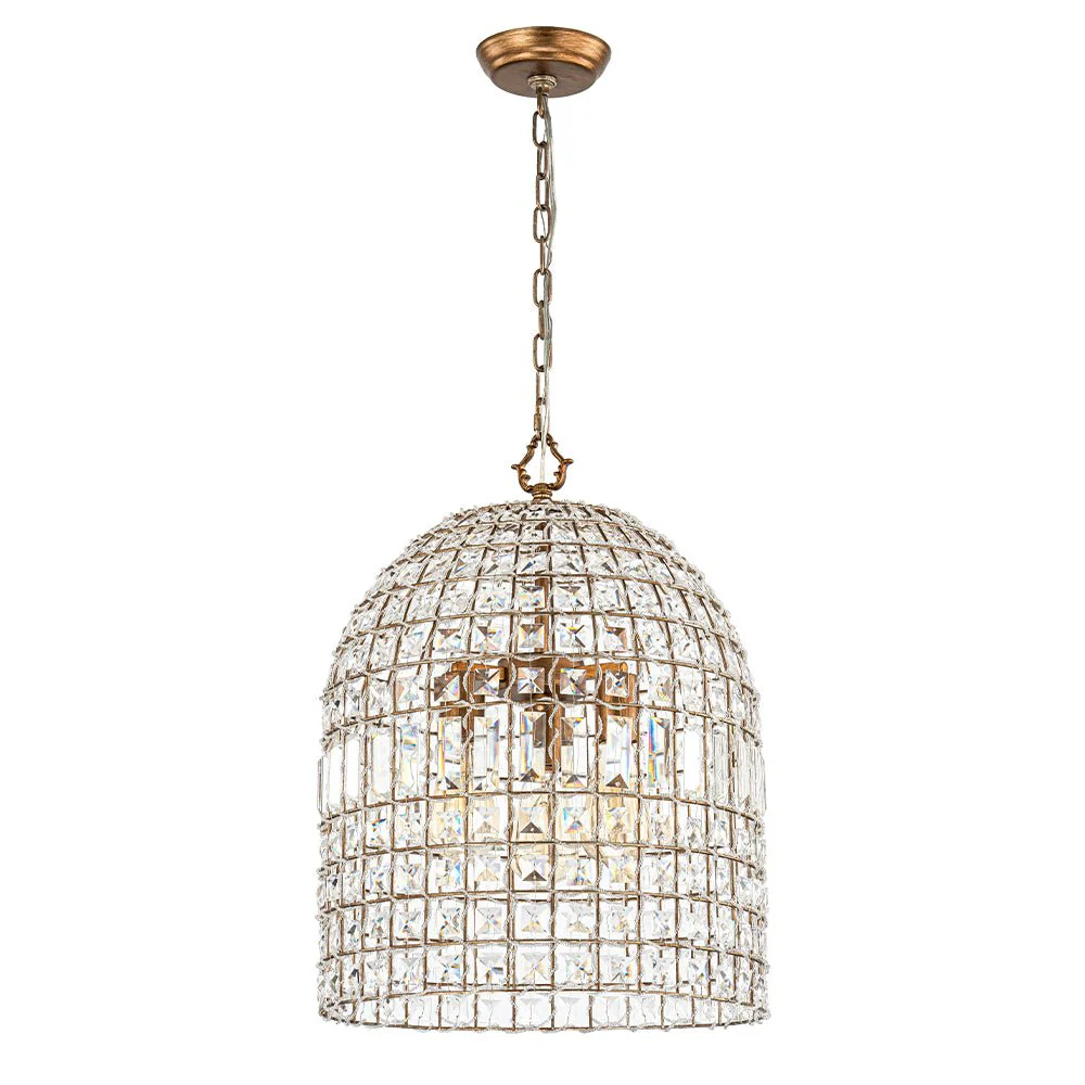 French Antique Brass Crystal Cage Chandelier - Image 17