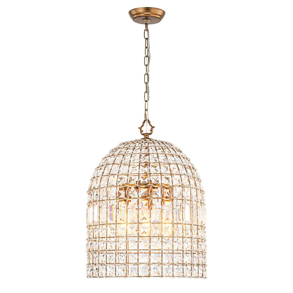 French Antique Brass Crystal Cage Chandelier - Image 18