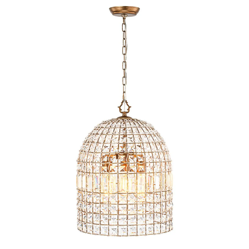French Antique Brass Crystal Cage Chandelier - Image 19