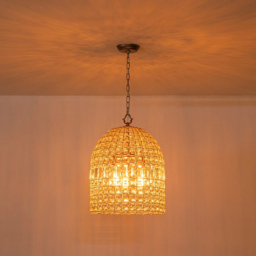 French Antique Brass Crystal Cage Chandelier - Image 20