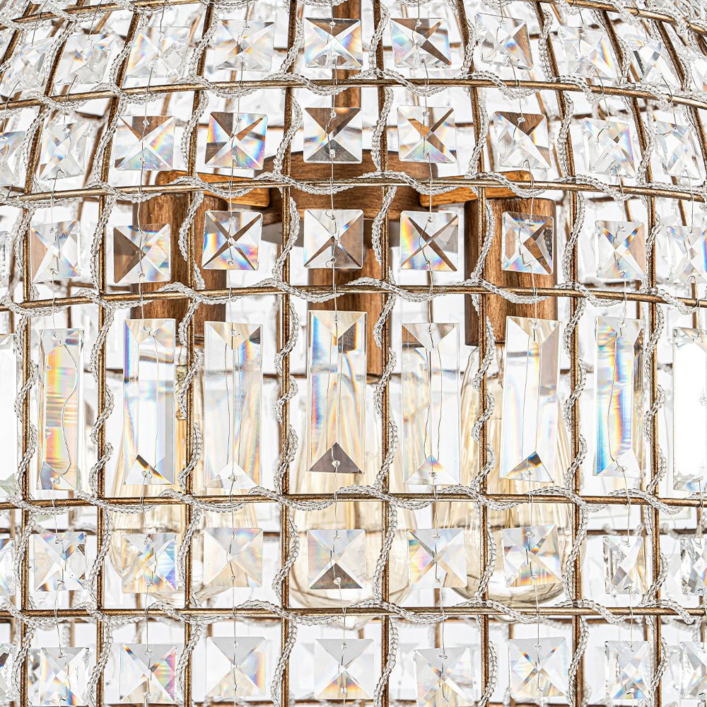 French Antique Brass Crystal Cage Chandelier - Image 23