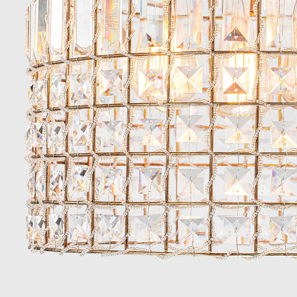 French Antique Brass Crystal Cage Chandelier - Image 24
