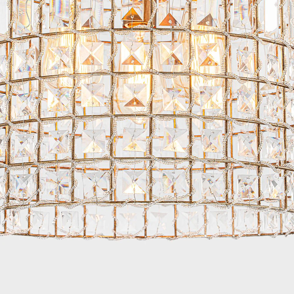 French Antique Brass Crystal Cage Chandelier - Image 25