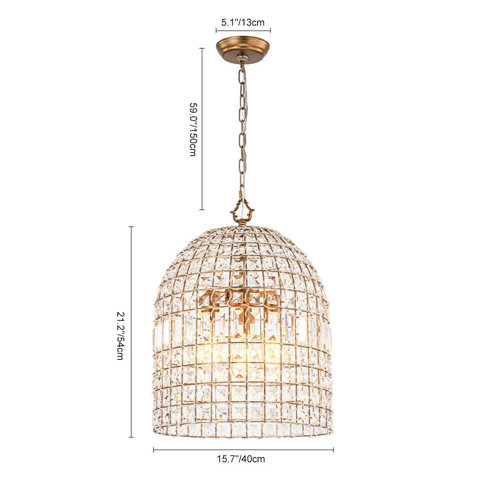 French Antique Brass Crystal Cage Chandelier - Image 27
