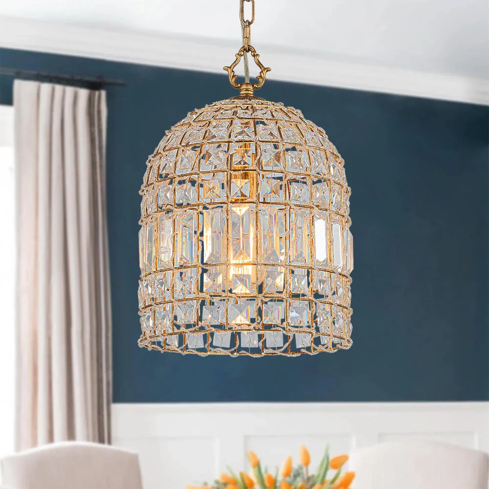 French Antique Brass Crystal Cage Chandelier - Image 3