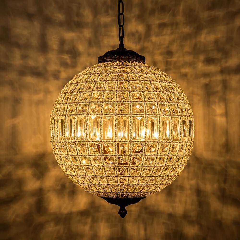 French Antique Brass Crystal Globe Chandelier - Image 17