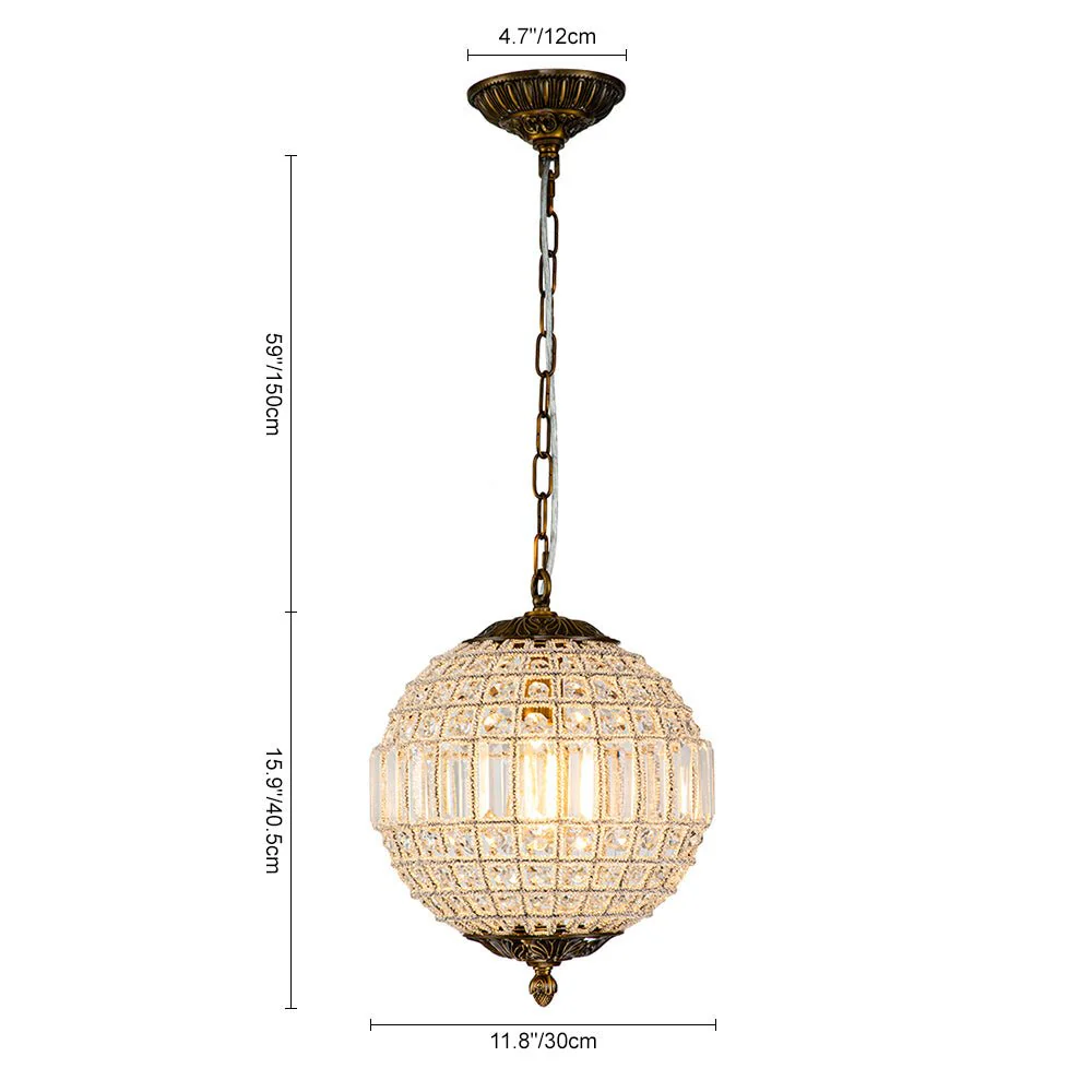French Antique Brass Crystal Globe Chandelier - Image 20