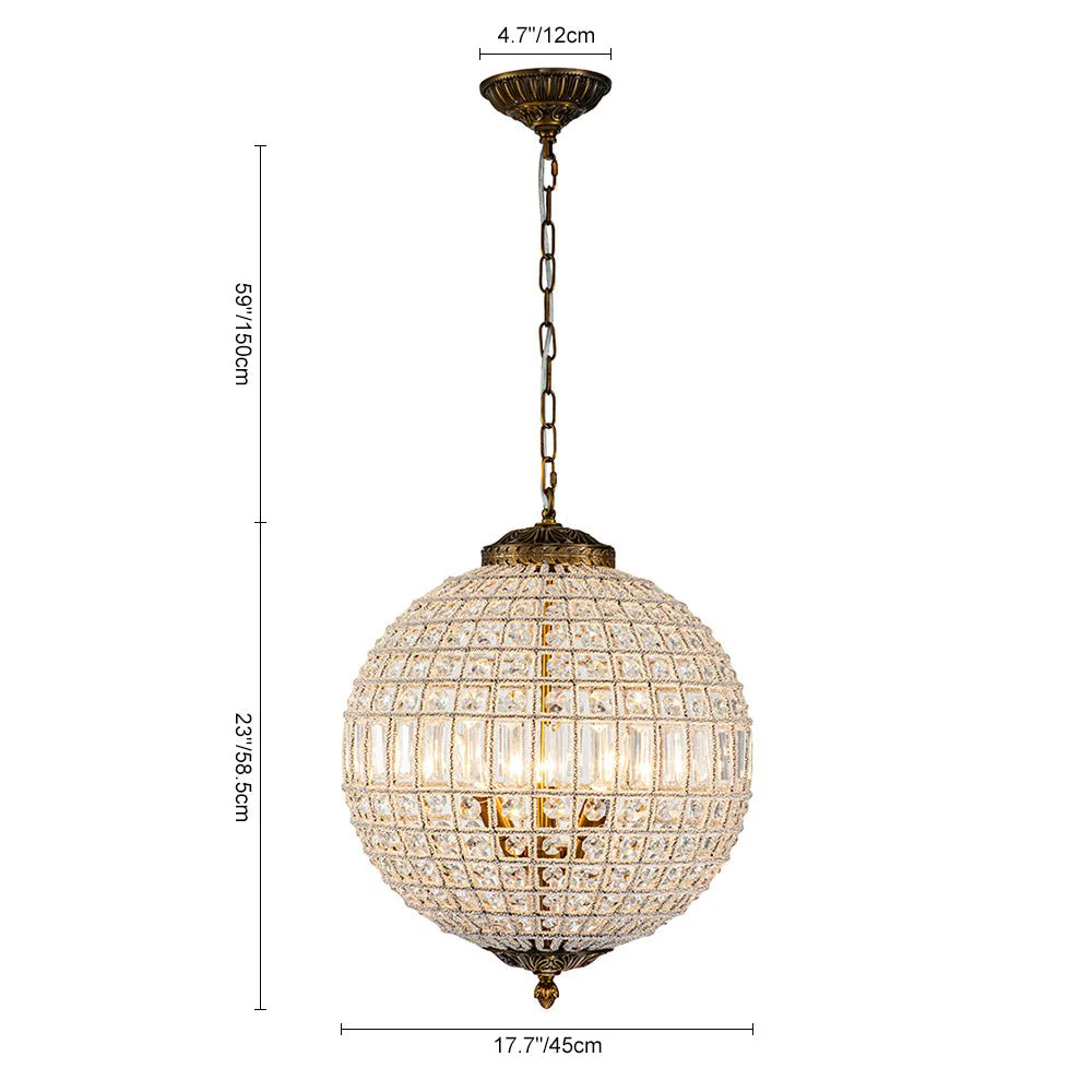French Antique Brass Crystal Globe Chandelier - Image 22