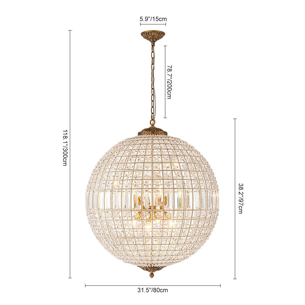 French Antique Brass Crystal Globe Chandelier - Image 24