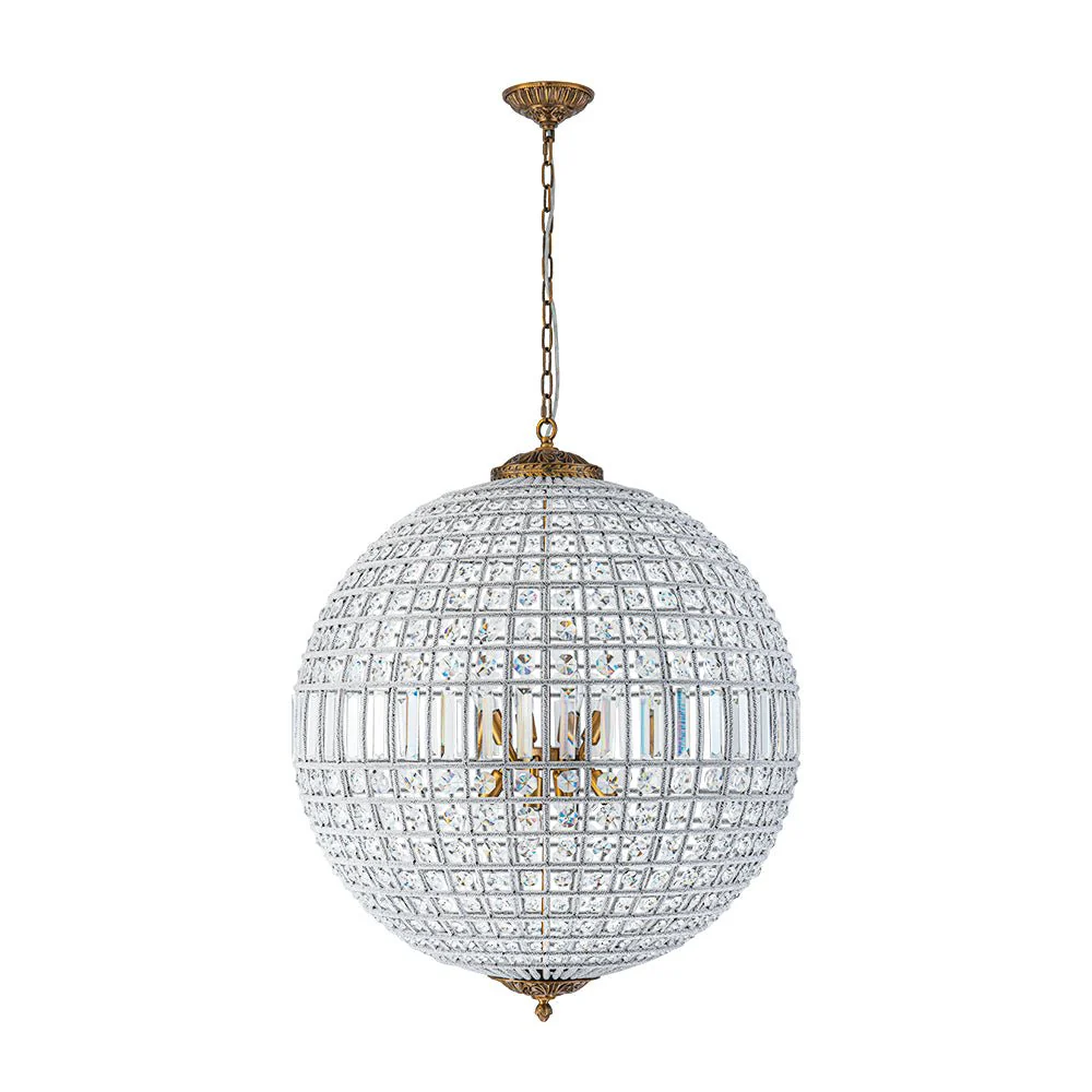 French Antique Brass Crystal Globe Chandelier - Image 27