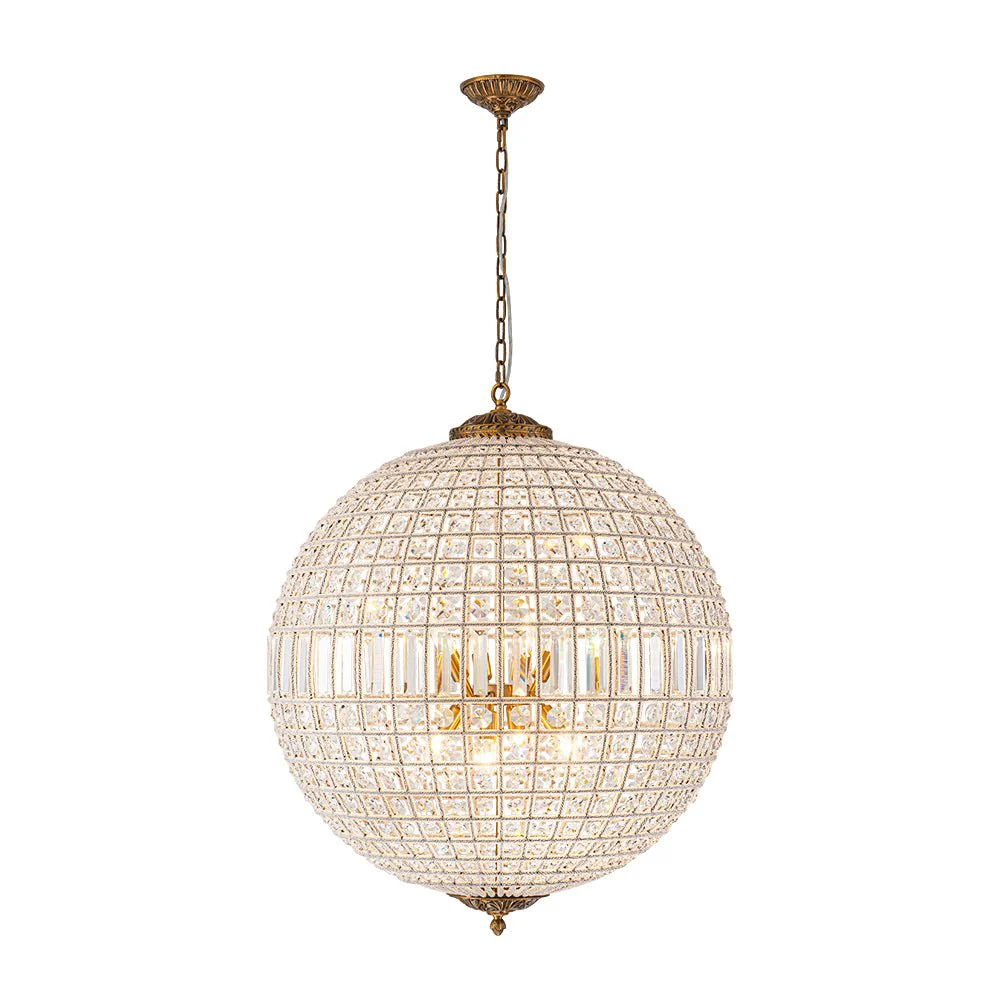 French Antique Brass Crystal Globe Chandelier - Image 28