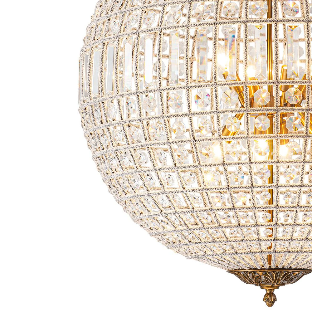 French Antique Brass Crystal Globe Chandelier - Image 30