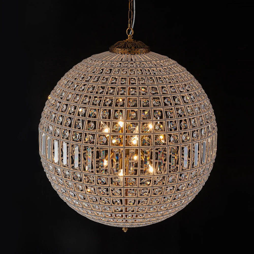 French Antique Brass Crystal Globe Chandelier - Image 33