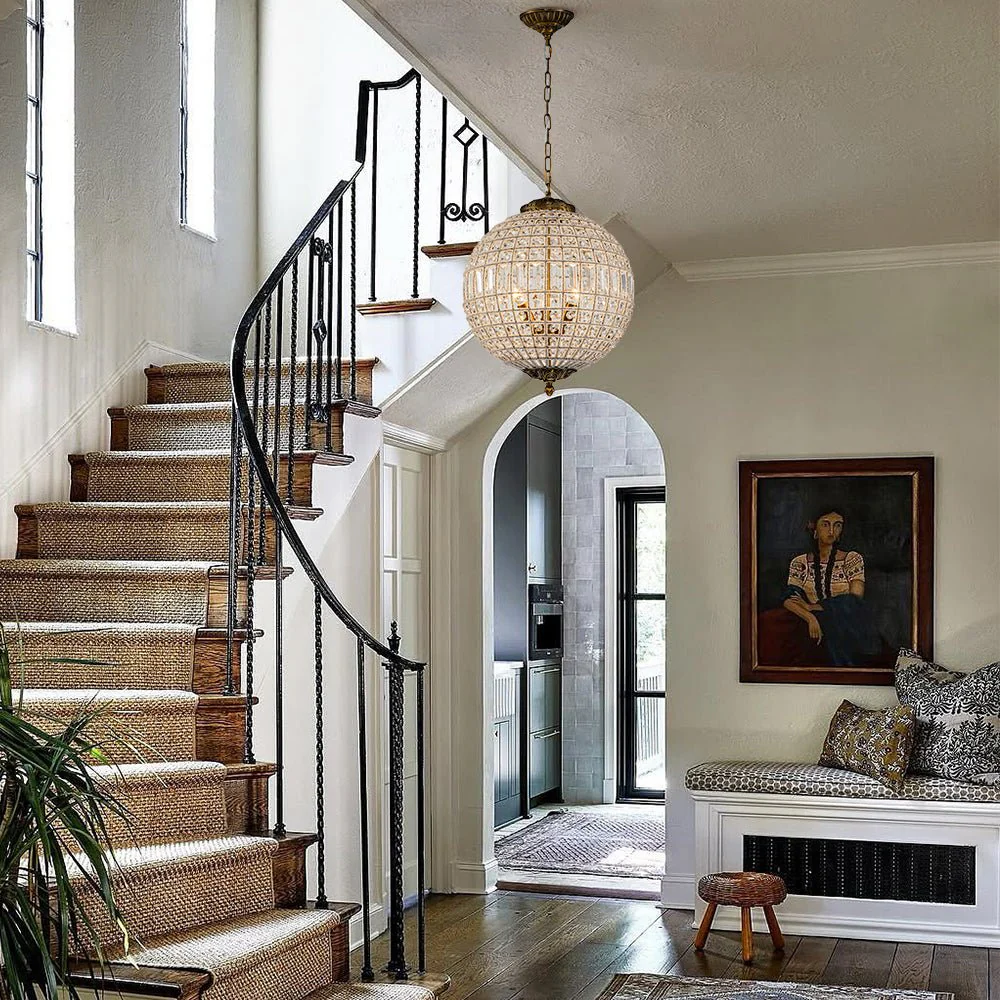 French Antique Brass Crystal Globe Chandelier - Image 9