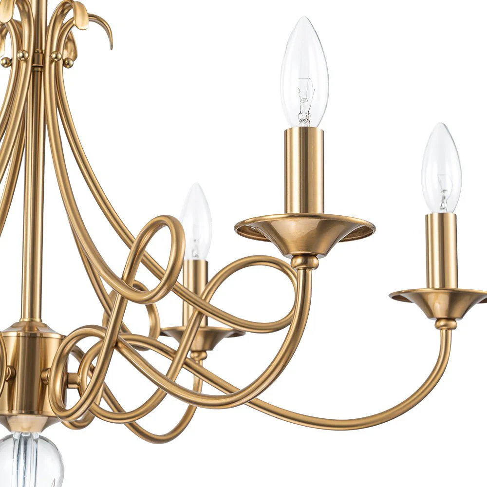 French Classic Brass Scrolling Candle Style Chandelier - Image 10