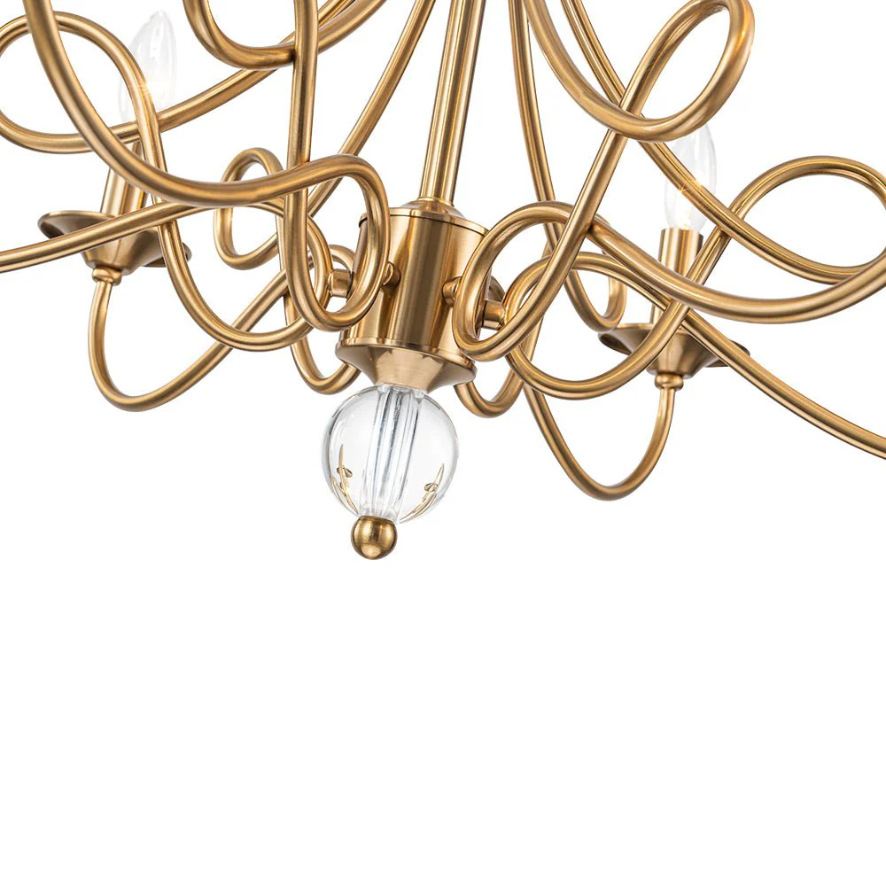 French Classic Brass Scrolling Candle Style Chandelier - Image 12