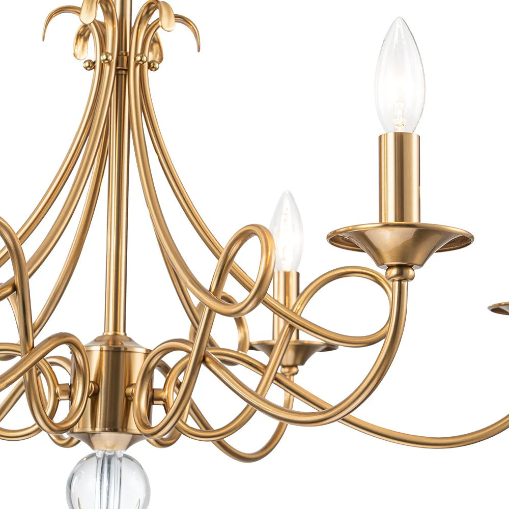 French Classic Brass Scrolling Candle Style Chandelier - Image 13