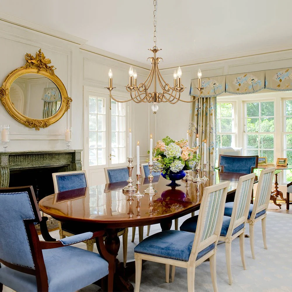French Classic Brass Scrolling Candle Style Chandelier - Image 2