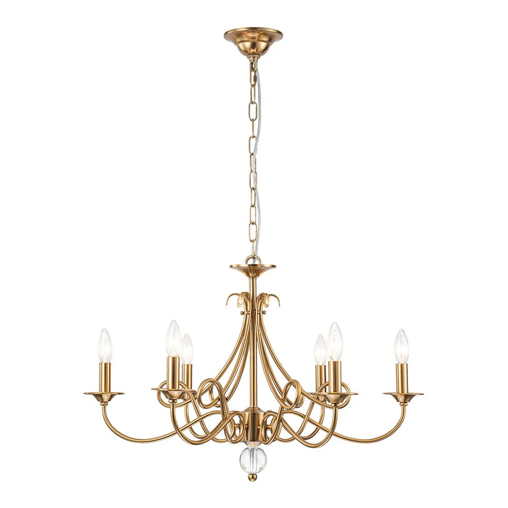 French Classic Brass Scrolling Candle Style Chandelier - Image 3