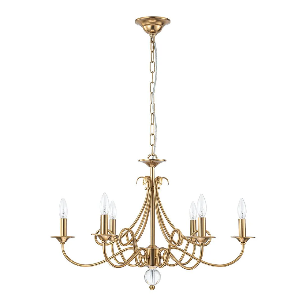 French Classic Brass Scrolling Candle Style Chandelier - Image 4