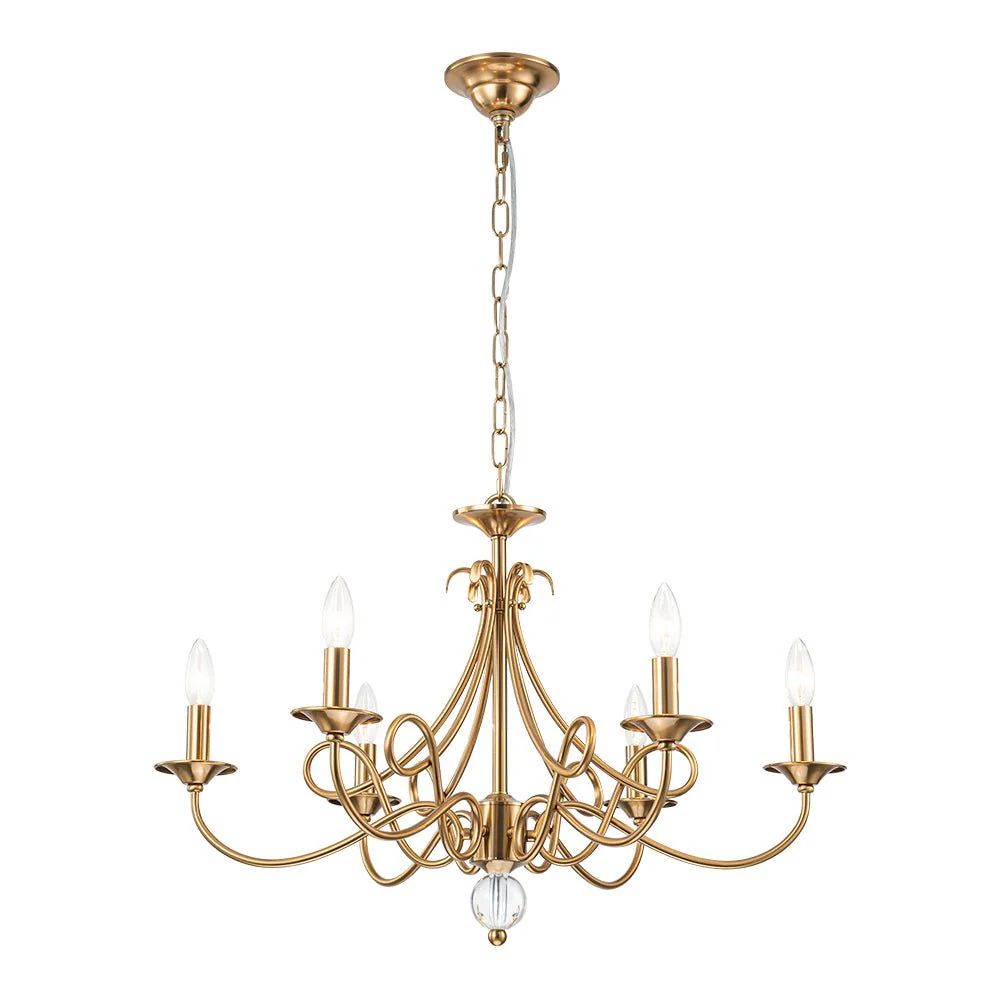 French Classic Brass Scrolling Candle Style Chandelier - Image 5