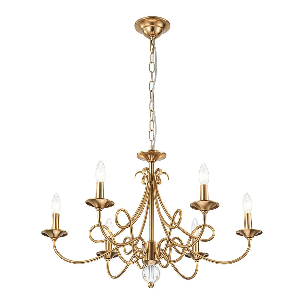 French Classic Brass Scrolling Candle Style Chandelier - Image 6