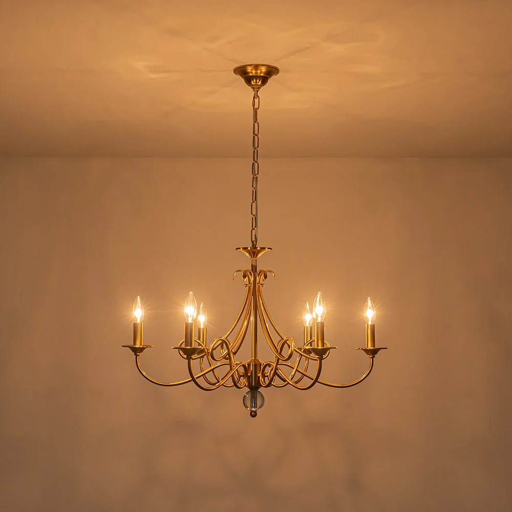 French Classic Brass Scrolling Candle Style Chandelier - Image 8