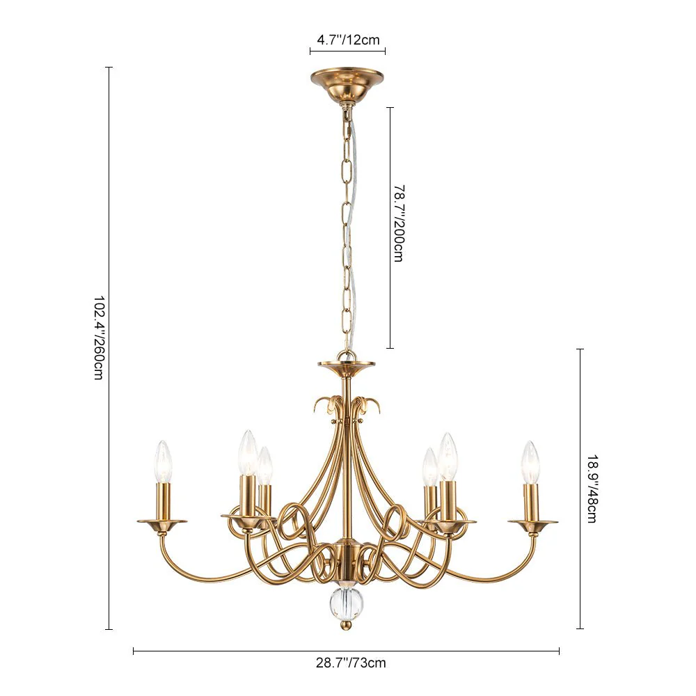 French Classic Brass Scrolling Candle Style Chandelier - Image 9