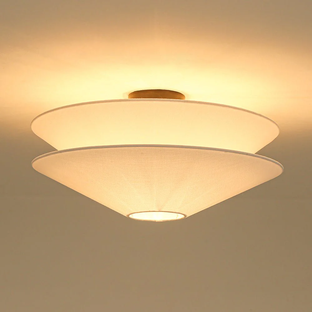 French Country 2-Tier White Linen Conical Semi Flush Mount - Image 11