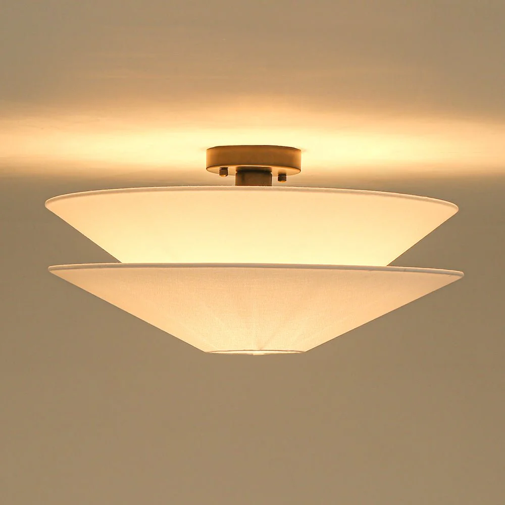 French Country 2-Tier White Linen Conical Semi Flush Mount - Image 12