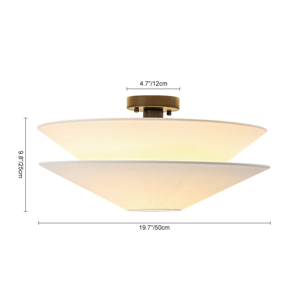 French Country 2-Tier White Linen Conical Semi Flush Mount - Image 13
