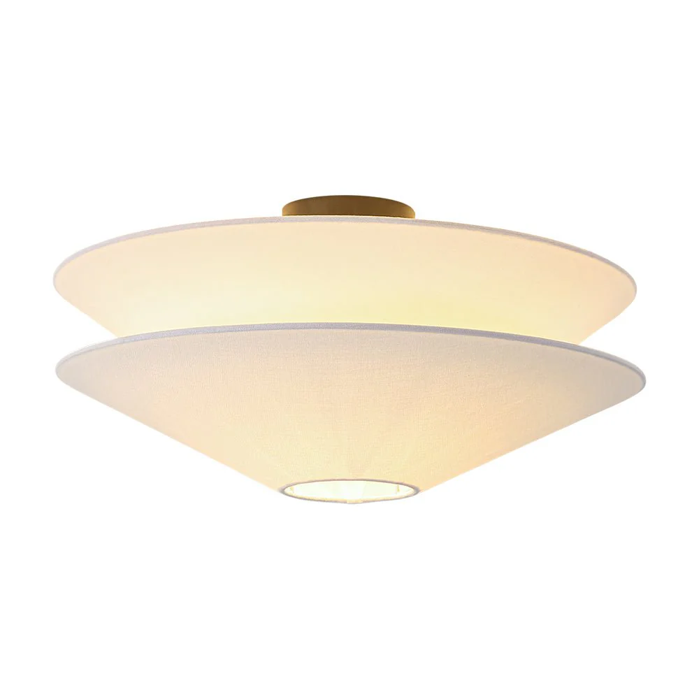 French Country 2-Tier White Linen Conical Semi Flush Mount - Image 3