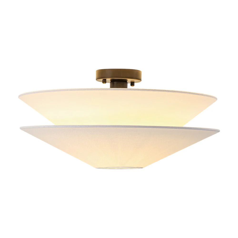 French Country 2-Tier White Linen Conical Semi Flush Mount - Image 5